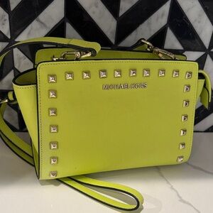 Michael Kors Selma Neon Green Studded Crossbody Bag